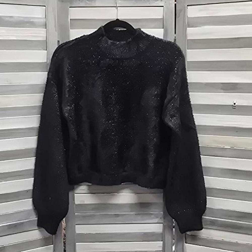 Women's Mock Turtleneck Fuzzy Boxy Pullover Sweater | Wild Fable | Medium